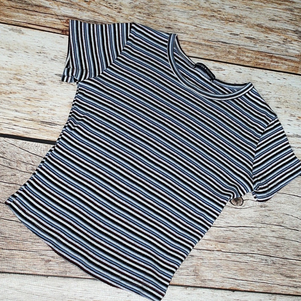 Cute Brandy Melville Top Blue, Burgundy & White Stripe